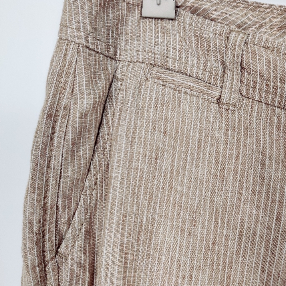 Esprit Women's Pinstriped Linen Wide Leg Pants Size 10 Tan Cream Business Casual - Picture 3 of 13